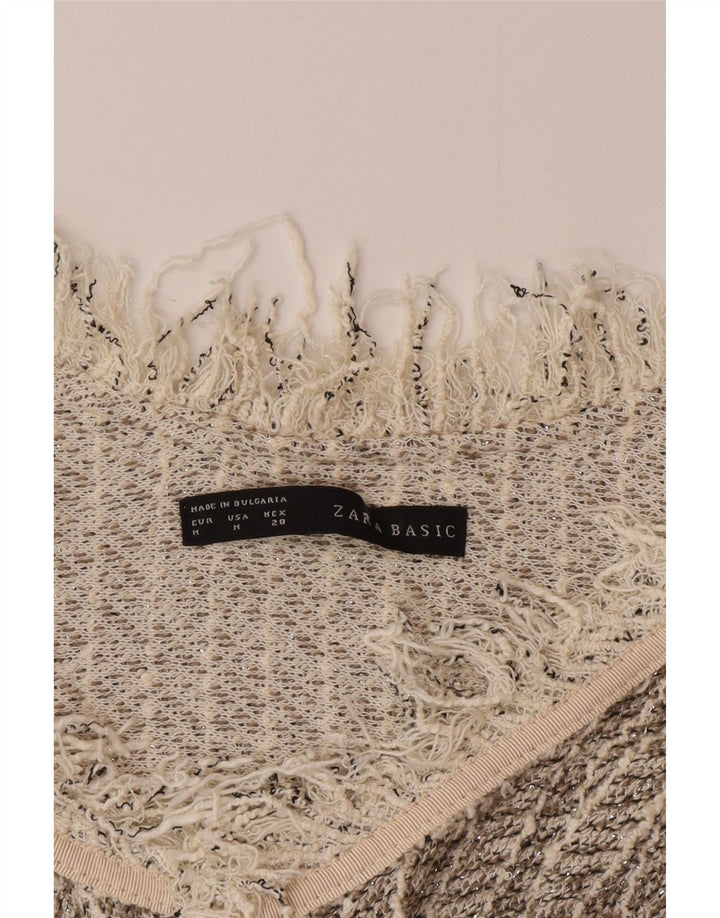 Zara Womens Open Cardigan Sweater UK 12 Medium Grå Stribet