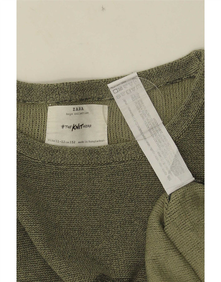 Zara Boys Grafisk Top Langærmet 11-12 år Khaki Bomuld