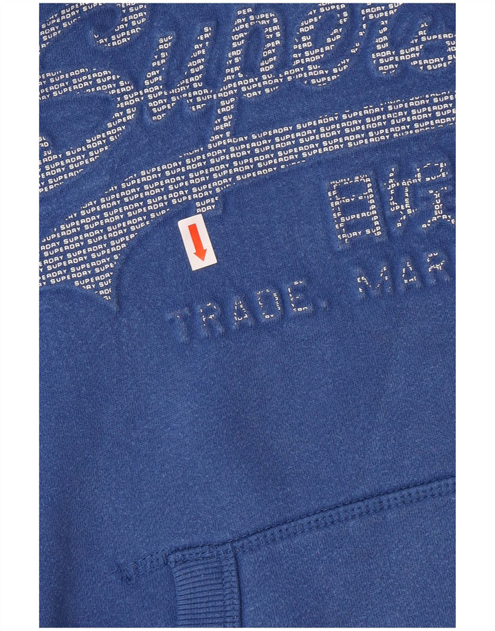 SUPERDRY Dame grafisk oversized hættetrøje trøje UK 10 Lille blå bomuld
