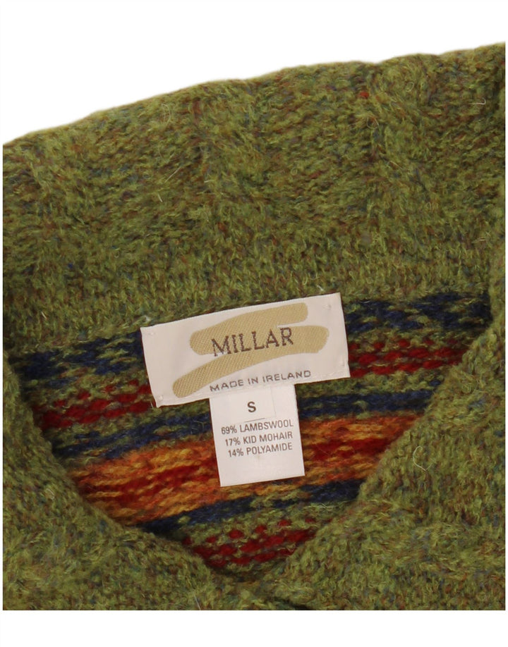 Millar Kvinders Oversized Cardigan Sweater UK 10 Small Khaki Fair Isle