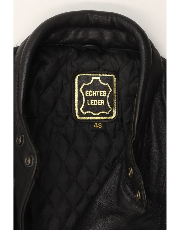 Vintage Herre Læder Biker Jacket EU 48 Medium Sort Læder