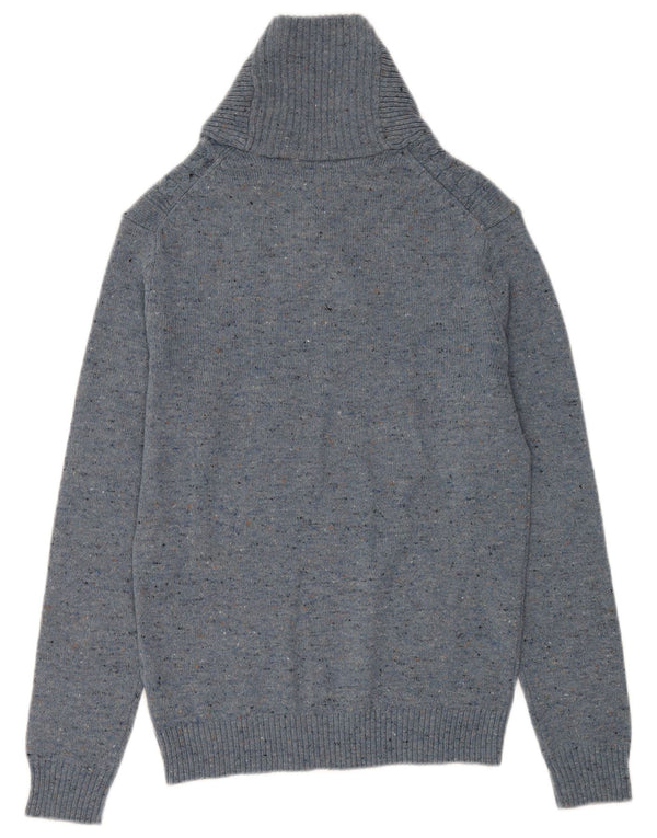 Marlboro Classics Herre Shawl Neck Jumper Sweater Small Blue Flecked Wool
