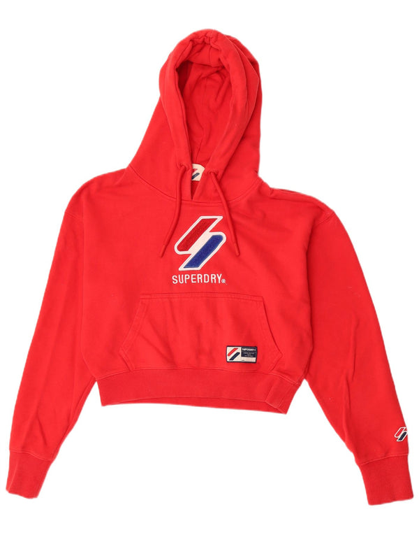 Superdry Womens Oversized Crop Graphic Hoodie Jumper UK 10 Lille rød bomuld