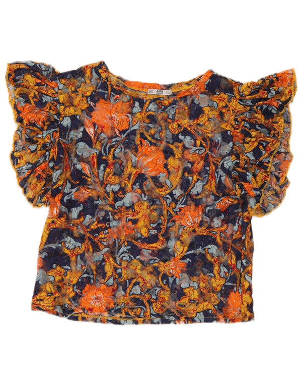 Zara Dame Se Through Bluse Top UK 10 Small Multicolored Floral