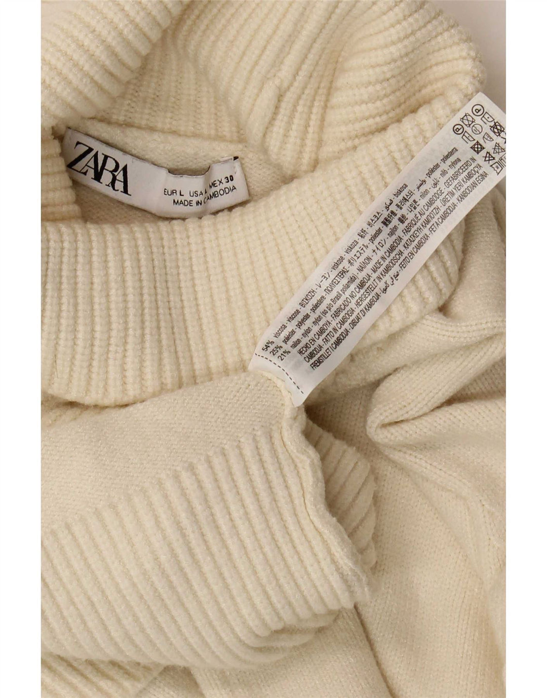 Zara Dame Roll Neck Jumper Sweater UK 16 Large Beige Viscose