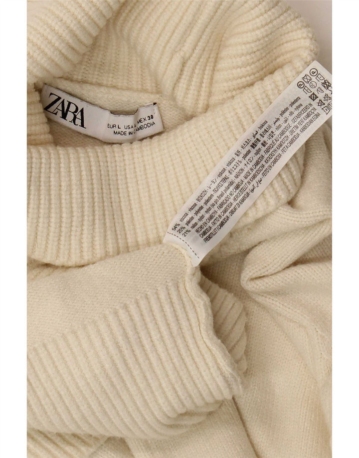 Zara Dame Roll Neck Jumper Sweater UK 16 Large Beige Viscose