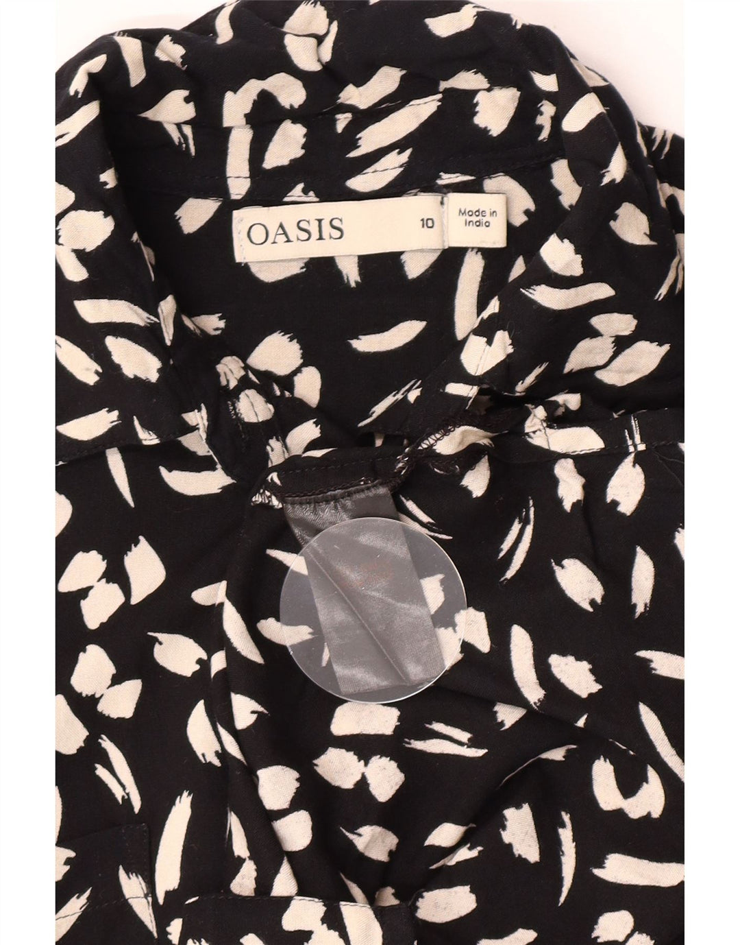 Oasis Womens Shirt UK 10 Small Black Animal Print Viscose
