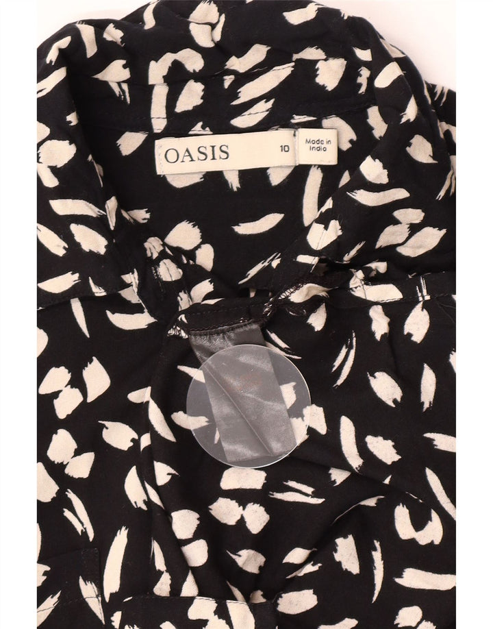 Oasis Womens Shirt UK 10 Small Black Animal Print Viscose