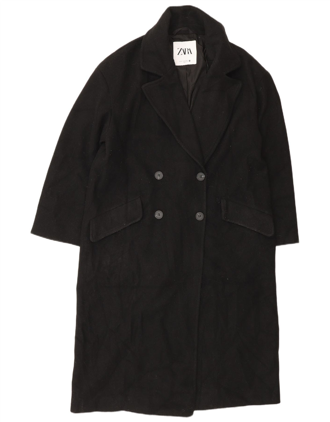 Zara Dame Dobbeltradet Frakke UK 4 XS Sort Polyester Classic