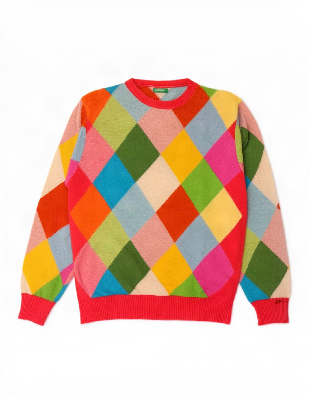Benetton Dame Crew Neck Jumper Sweater UK 16 Large Multicolor