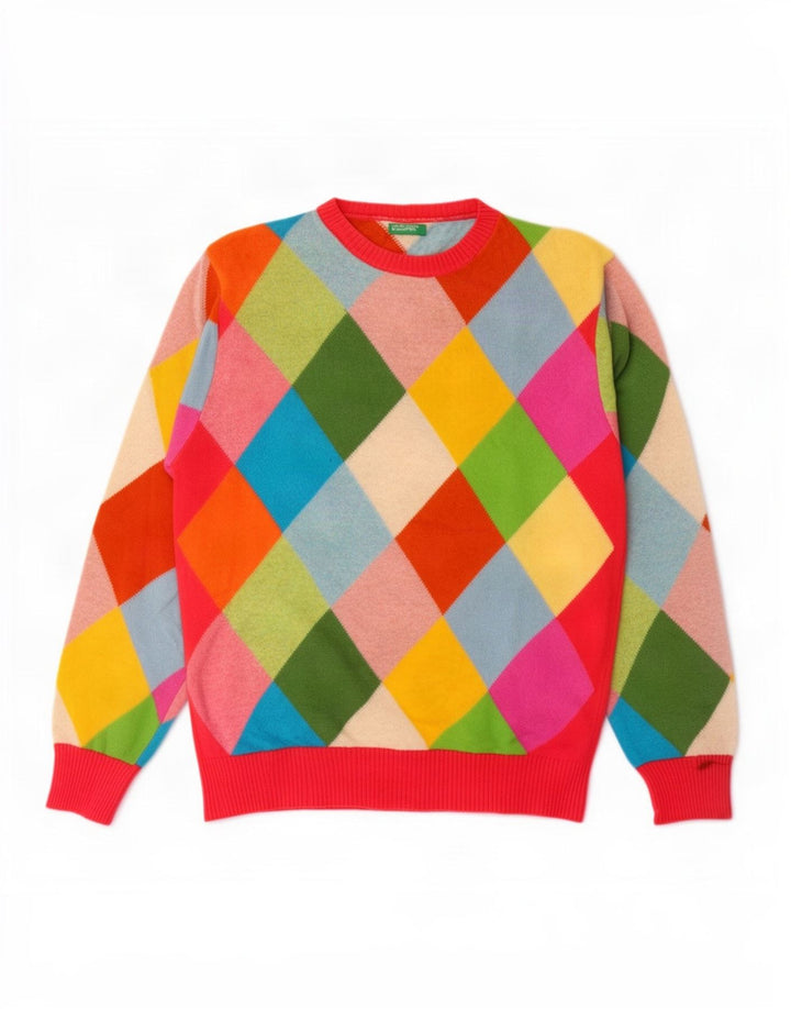 Benetton Dame Crew Neck Jumper Sweater UK 16 Large Multicolor