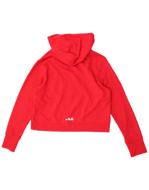 Fila Womens Crop Graphic Hoodie Jumper UK 16 Large Red Colourblock