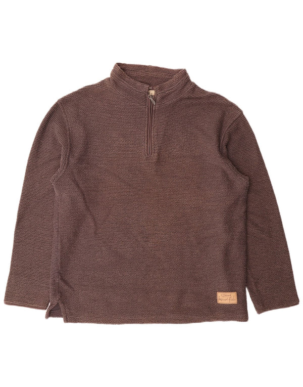 WEIRD FISH Mens Zip Neck Sweatshirt Jumper Large Brown Cotton