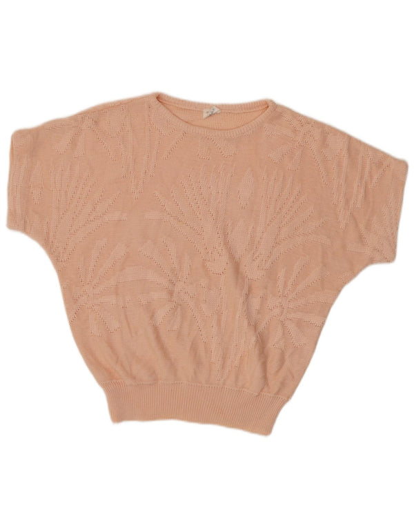 Vintage Womens Batwing Crew Neck Jumper Sweater EU 36 Small Pink Floral