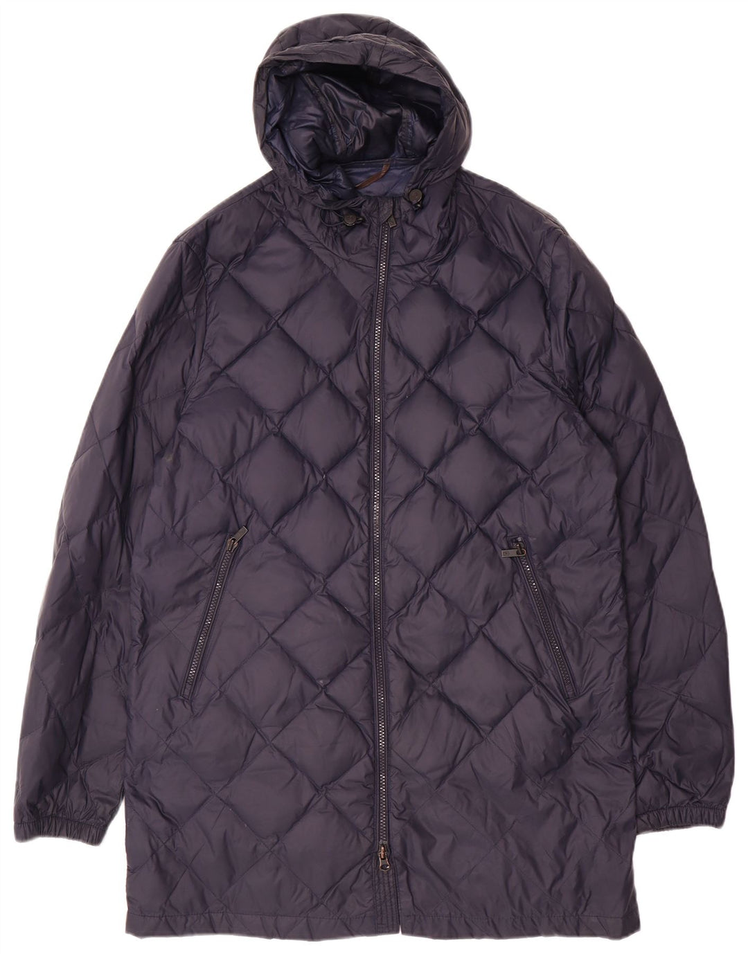 MASSIMO DUTTI Dame hætte polstret frakke UK 16 Stor marineblå polyamid