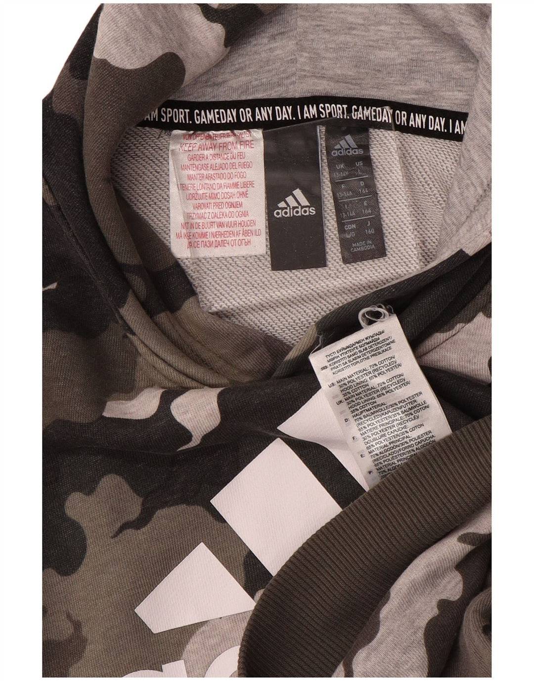 ADIDAS Grafisk hættetrøje til drenge 13-14 år Brun Camouflage Bomuld