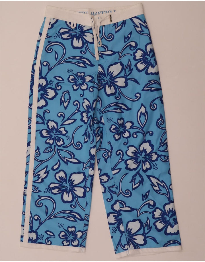 Sundek Womens Straight Cropped Trousers W32 L26 Blue Floral Polyester