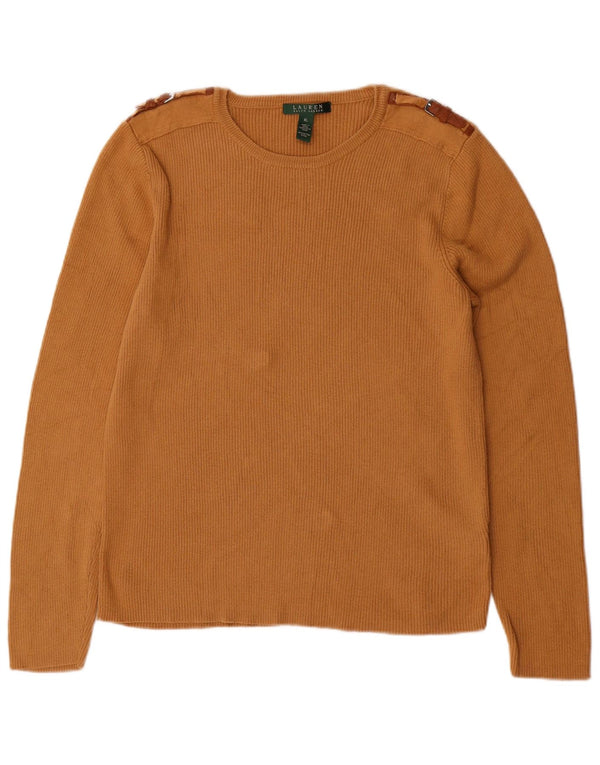 Ralph Lauren Dame Boat Neck Jumper Sweater UK 18 XL Beige Bomuld