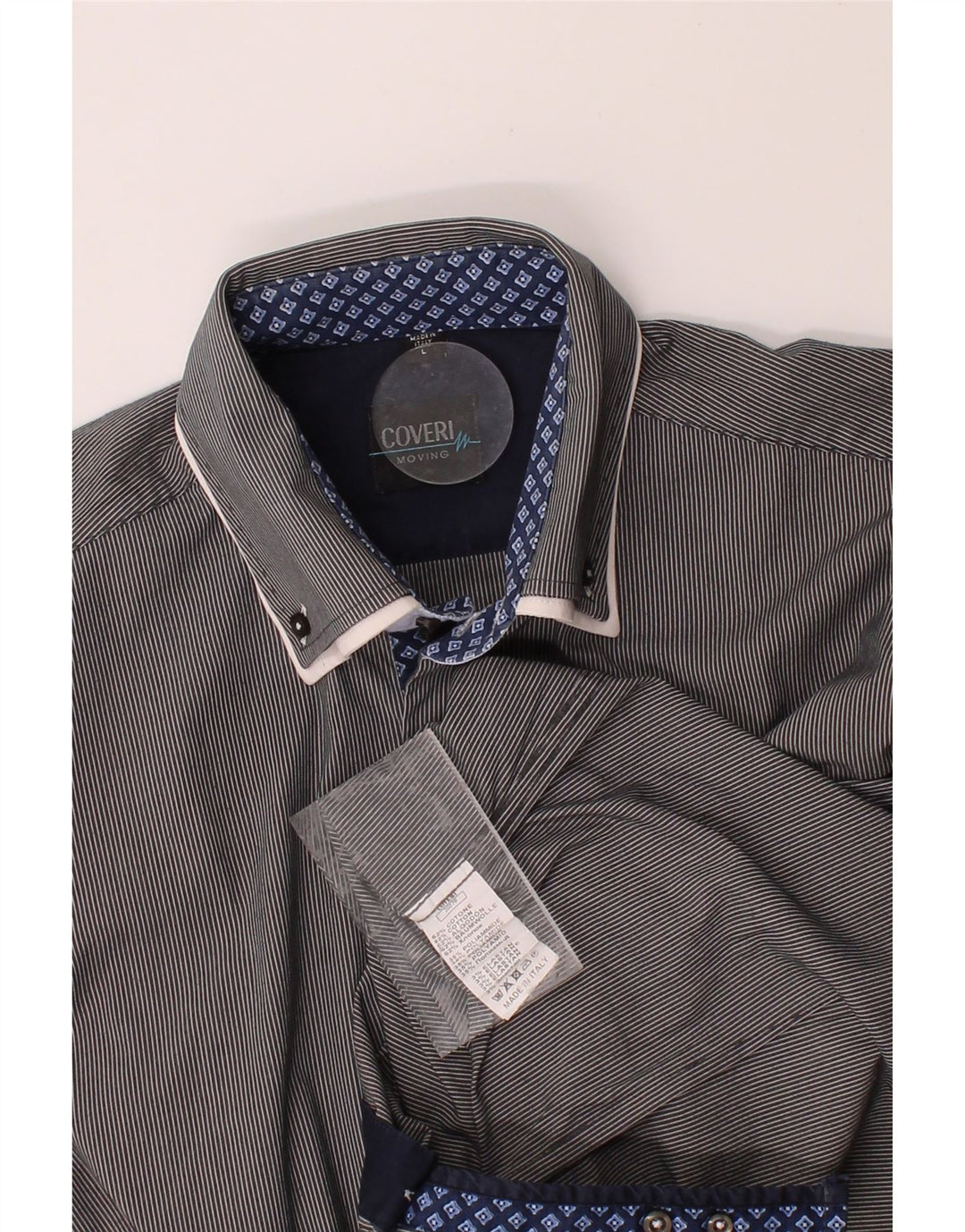 COVERI Mens Shirt Large Grey Pinstripe Cotton Vintage Coveri and Second-Hand Coveri from Messina Hembry 