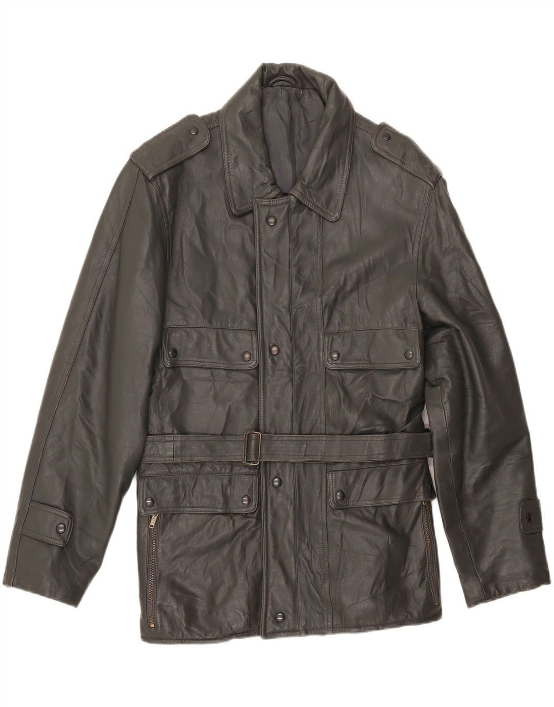 Vintage Herre Military Læderjakke UK 38 Medium Grey