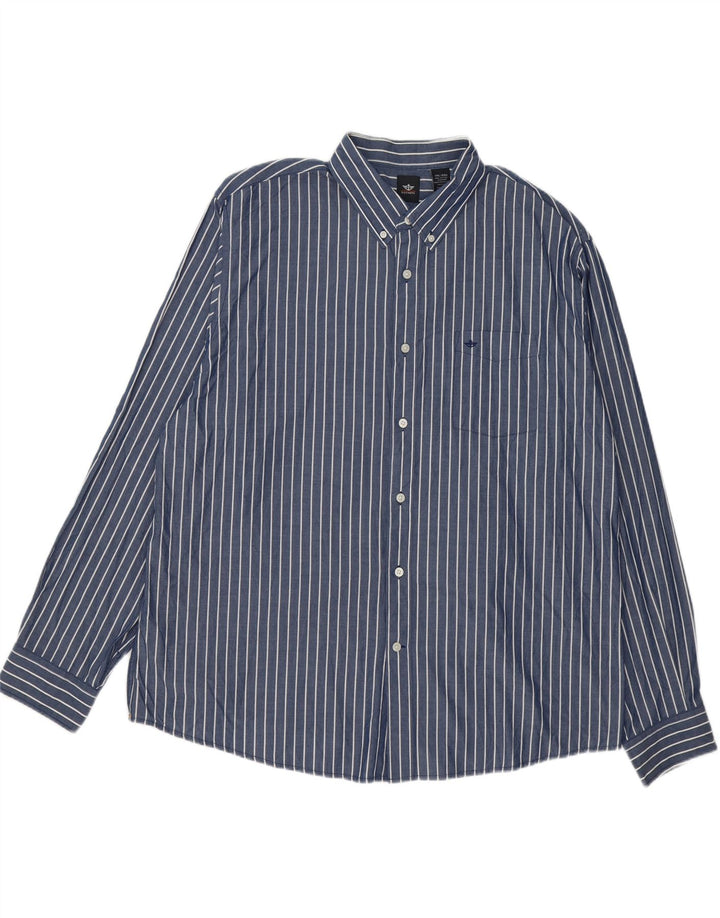 DOCKERS Mens Shirt 2XL Navy Blue Pinstripe Cotton Vintage Dockers and Second-Hand Dockers from Messina Hembry 