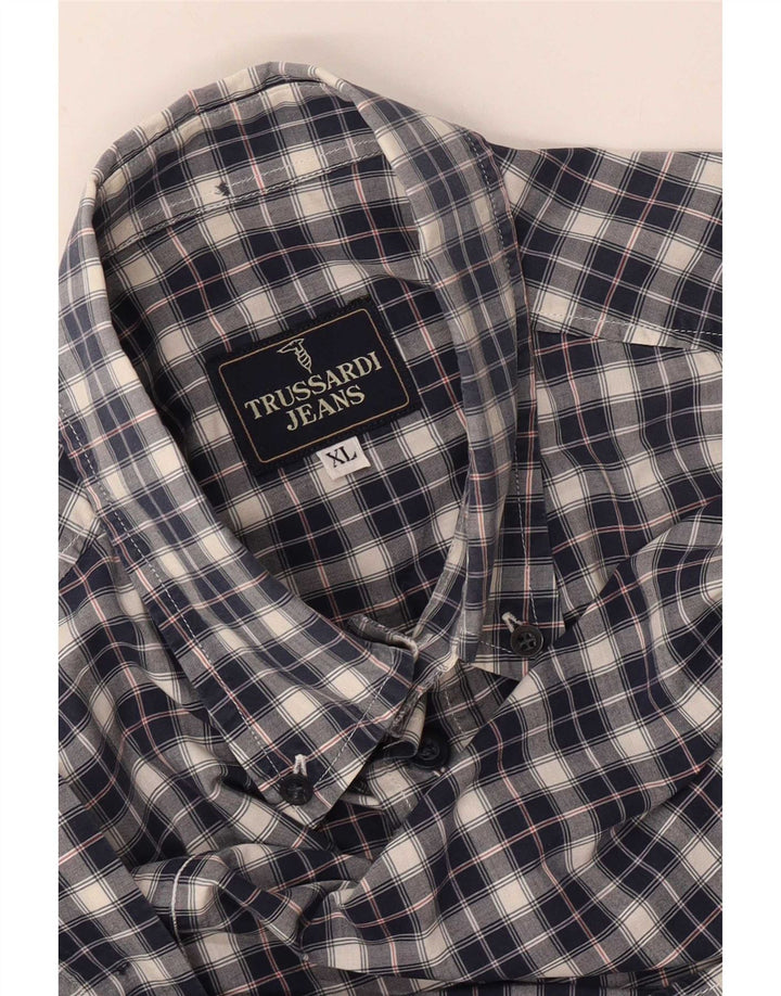 Trussardi Jeans Kortærmet Herreskjorte XL Navy Blue Check