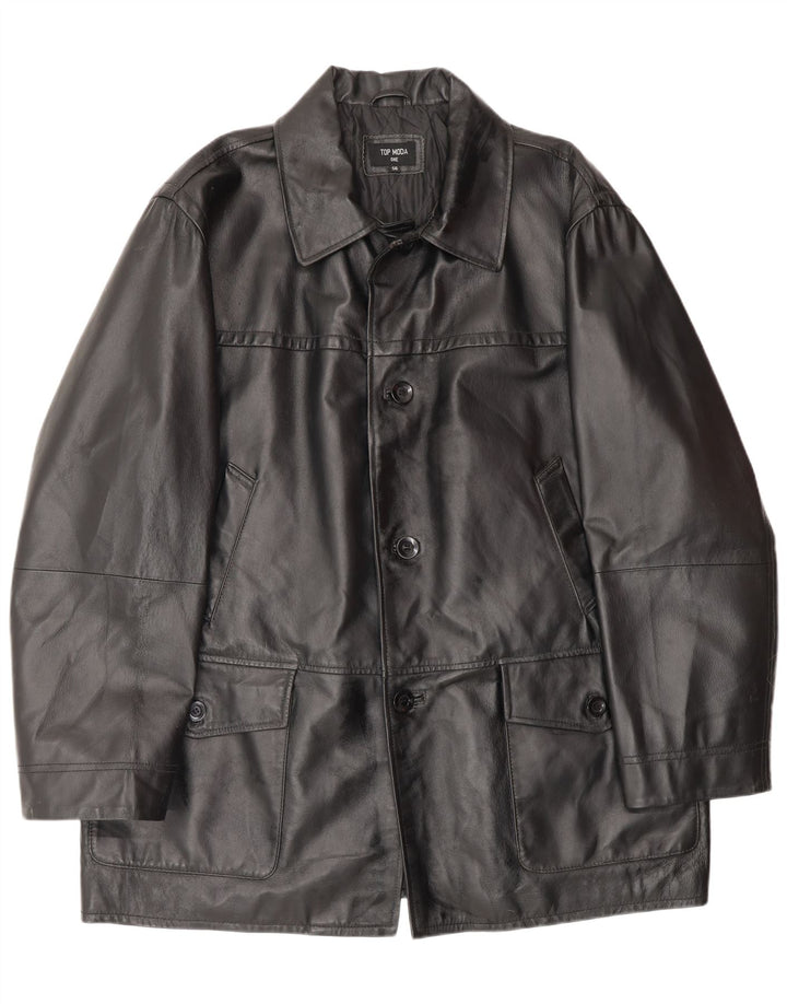 Vintage Herre Læderjakke IT 56 3XL Sort Læder