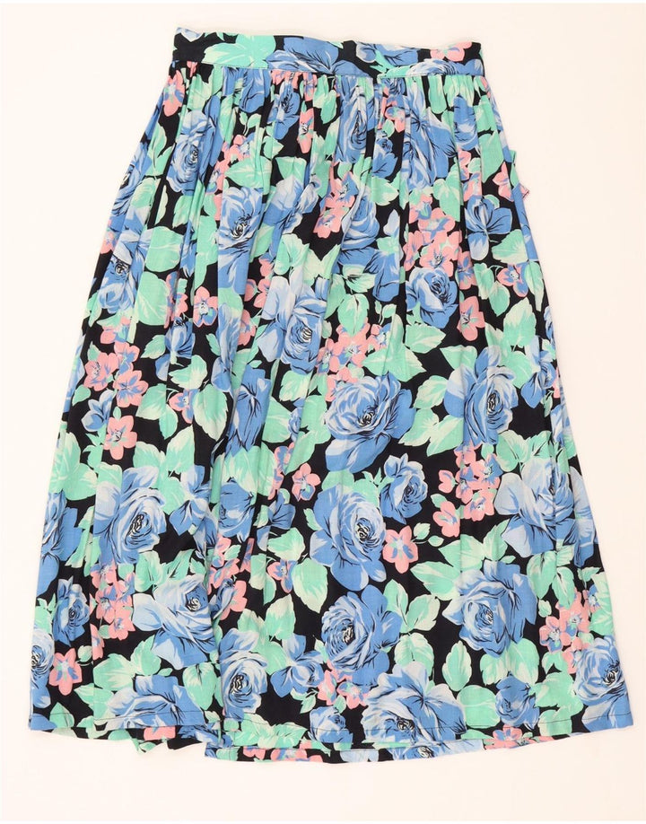 VINTAGE Womens Pleated Skirt W26 Small Blue Floral Vintage Vintage and Second-Hand Vintage from Messina Hembry 