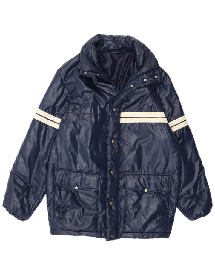 VINTAGE Mens Hooded Padded Coat IT 52 XL Navy Blue