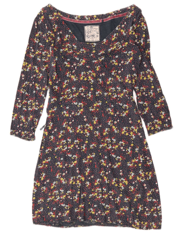 Fat Face Dame 3/4-ærmet A-Line Kjole UK 8 Small Navy Blue Floral Bomuld