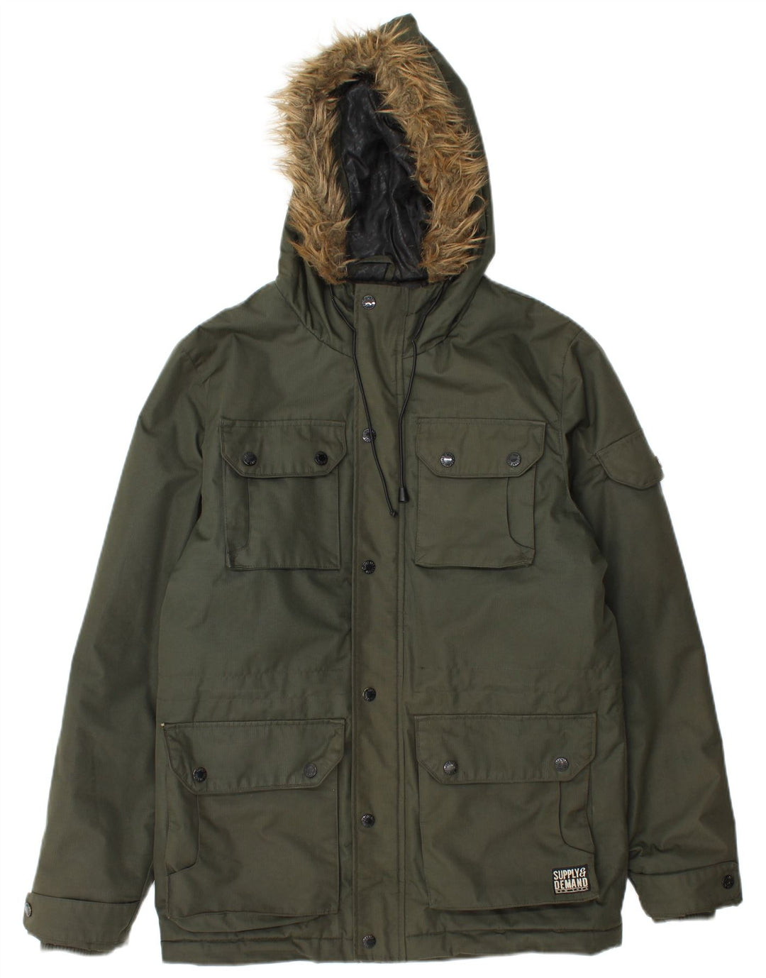 Udbud og efterspørgsel Herre Hooded Utility Jacket UK 36 Small Khaki Polyester