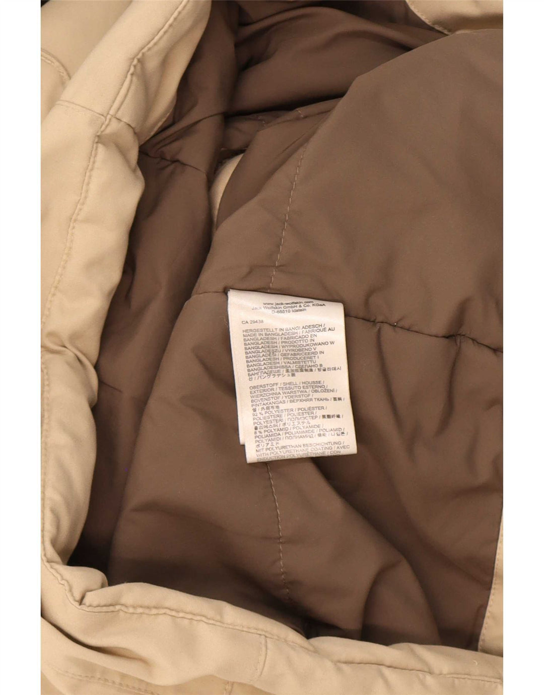 Jack Wolfskin Dame Hooded Parka Jacket UK 14 Medium Beige Polyester