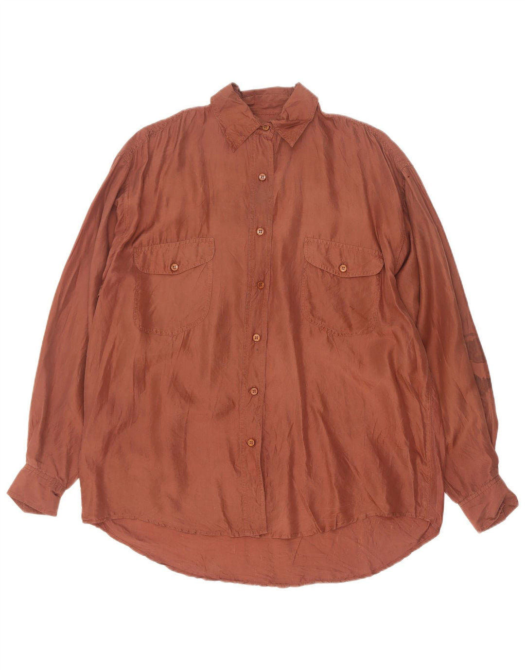 Vintage Kvinders Oversized Skjortekjole UK 10 Small Brown Silk