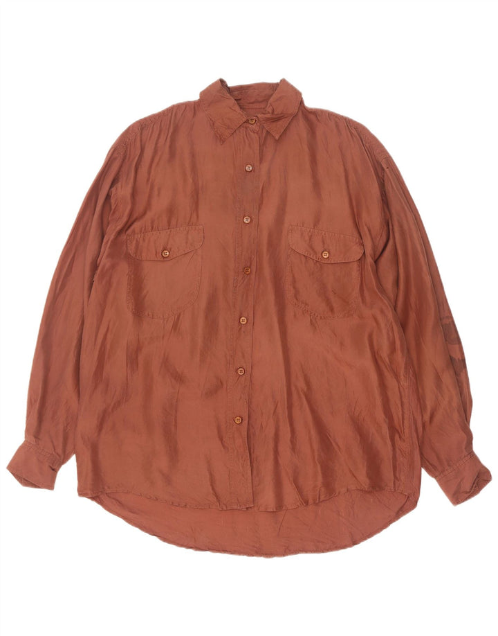 Vintage Kvinders Oversized Skjortekjole UK 10 Small Brown Silk