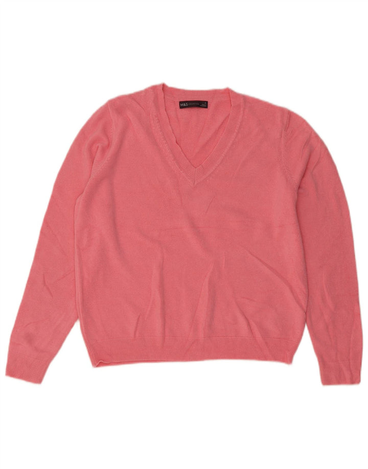 Marks & Spencer Dame V-hals sweater UK 14 Medium Pink Akryl
