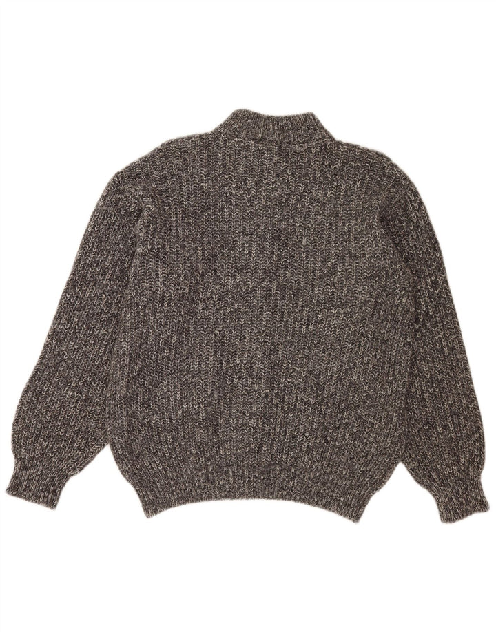 Vintage dame cardigan sweater UK 14 Medium Grey Flecked Alpaca Wool