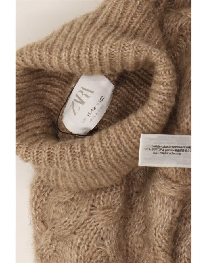 Zara Girls Crop Roll Neck Jumper Sweater 11-12 År Brun Polyester