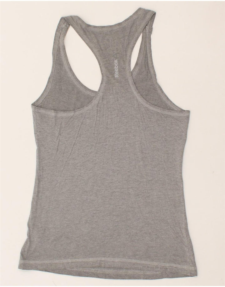 REEBOK Womens Graphic Vest Top UK 8 Small Grey Cotton Vintage Reebok and Second-Hand Reebok from Messina Hembry 