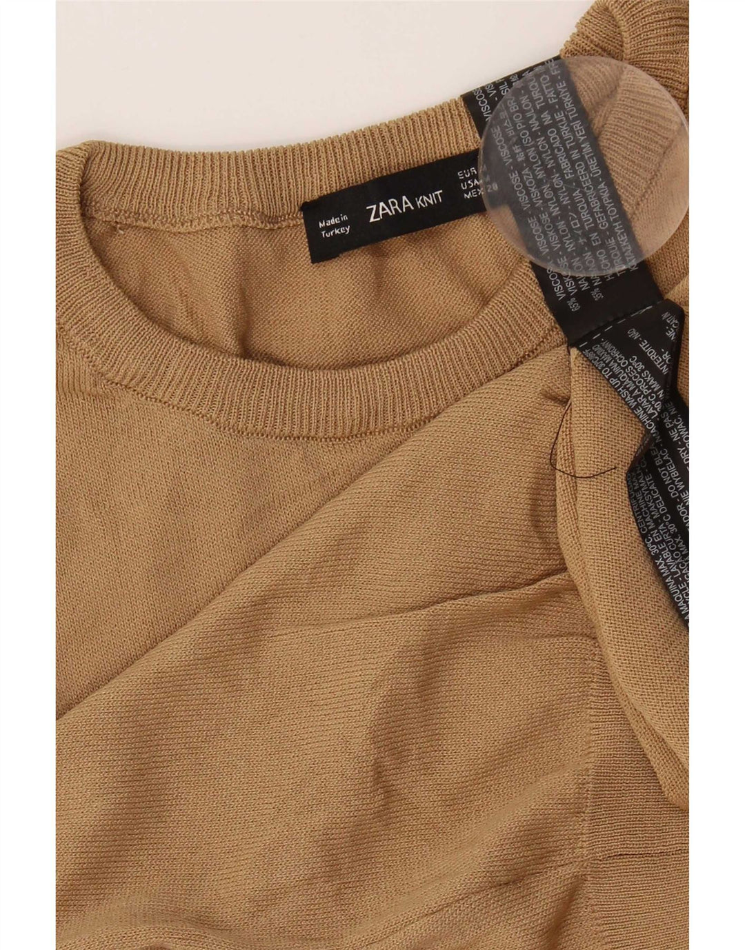 Zara Womens Crop Crew Neck Jumper Sweater UK 12 Medium Beige Viscose