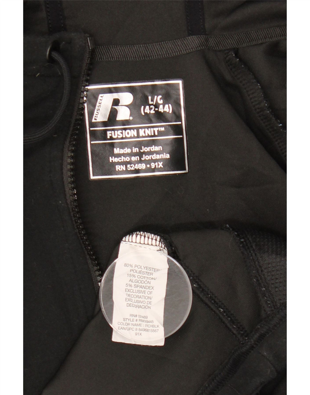 RUSSELL ATHLETIC Hættetrøje med lynlås til mænd UK 42/44 Stor sort polyester