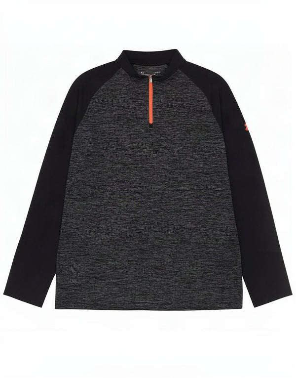 Under Armour Herre Loose Fit Zip Neck Top Langærmet Large Black Flecked