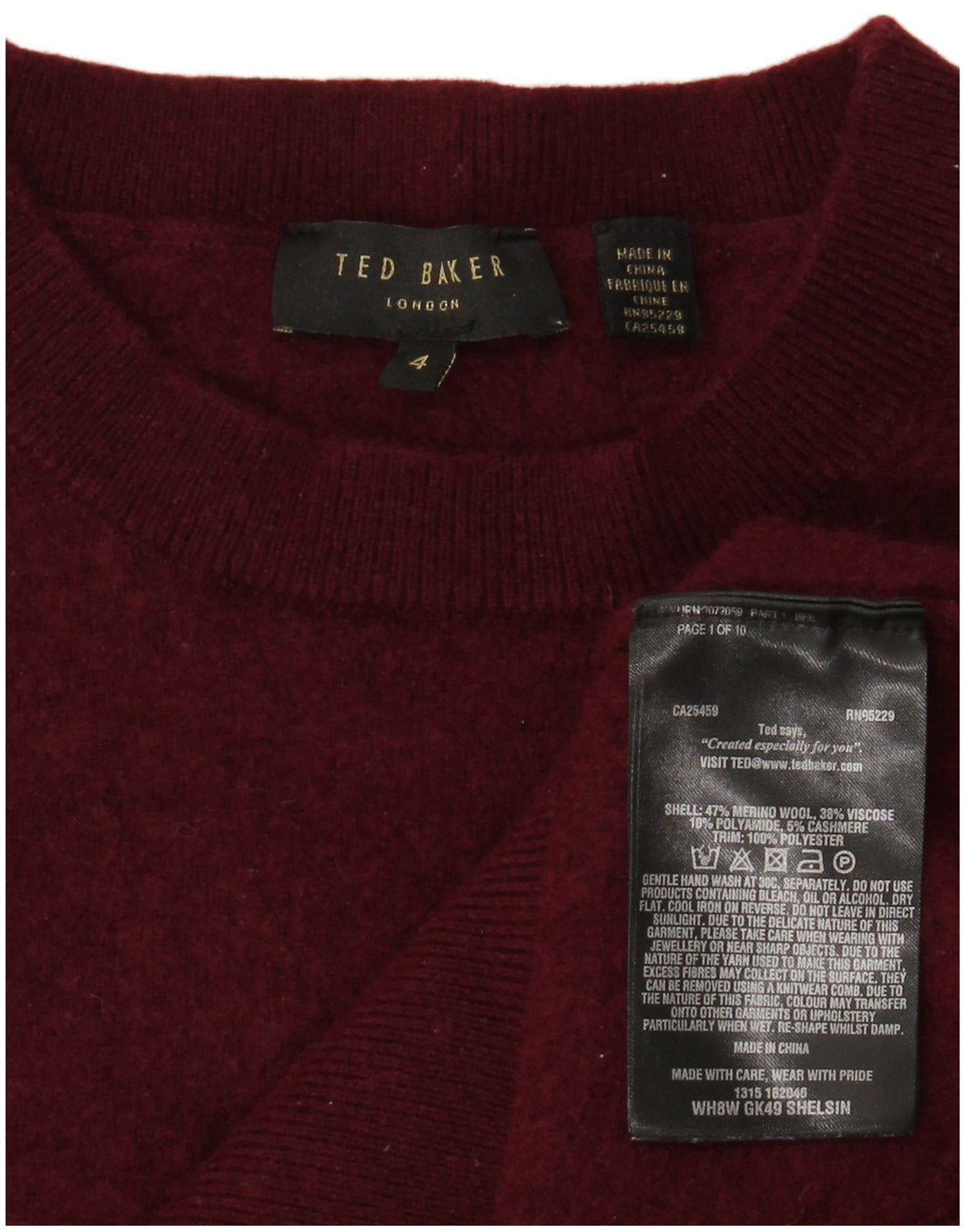 TED BAKER Dame sweater med rund hals str. 4 Large Burgundy