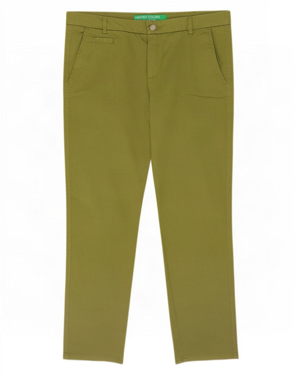 Benetton Dame Slim Chino Bukser UK 14 Large W34 L29 Grøn Bomuld