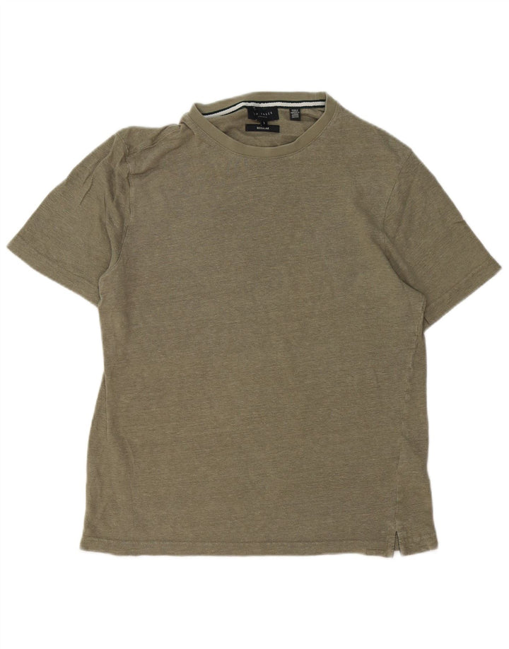 Ted Baker Herre Regular T-Shirt Top Størrelse 3 Medium Khaki Linen