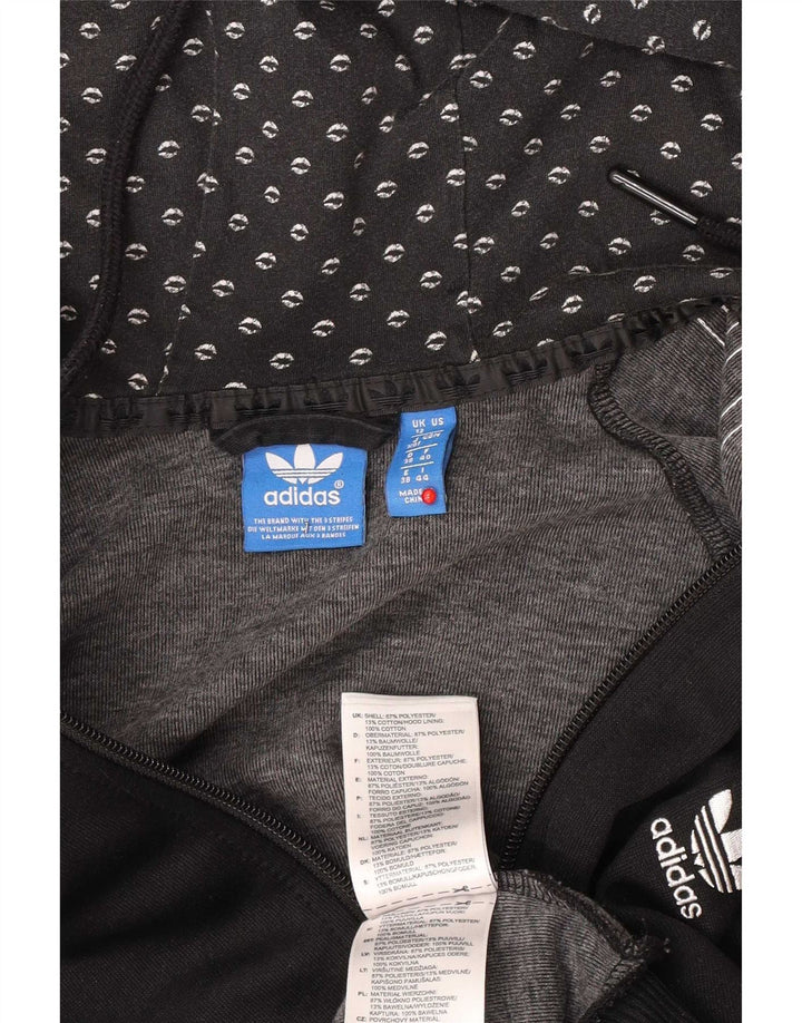 Adidas Dame Grafisk Hættetrøje Sweater UK 12 Medium Sort Polyester