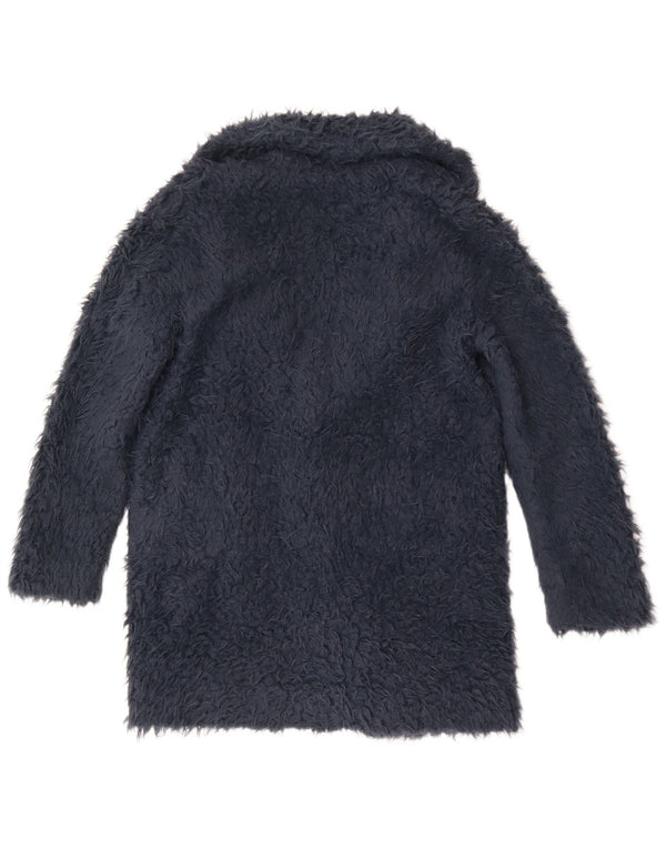 Zara Dame Loose Fit Overfrakke i imiteret pels UK 10 Small Blue Polyester