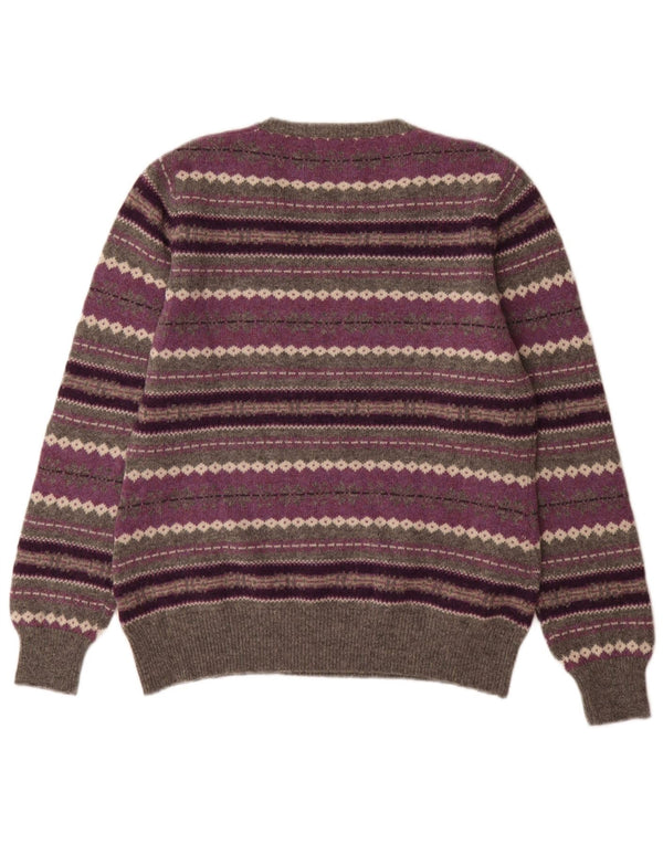 Marie Lund Dame V-hals sweater UK 12 Medium Purple Fair Isle