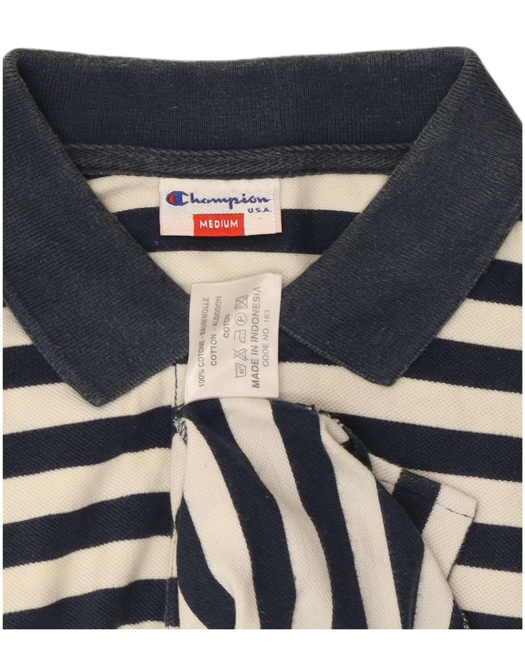 Champion herre poloshirt Medium marineblå stribet bomuld