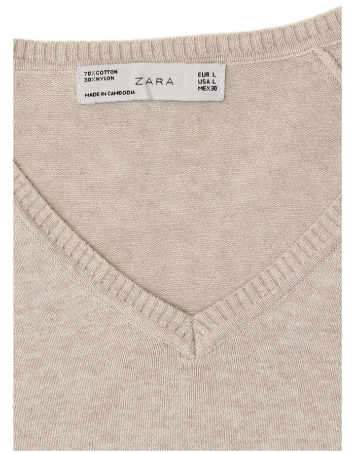 Zara Dame V-hals sweater UK 14 Stor Beige
