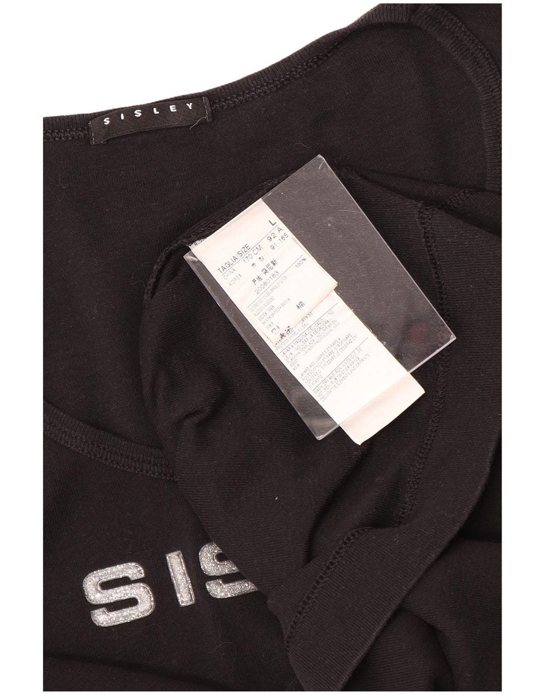 SISLEY Dame Grafisk T-Shirt Top UK 14 Stor Sort Bomuld